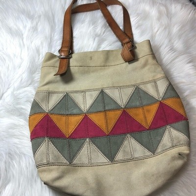 Fossil Canvas Tote Bag Suede Multi 
