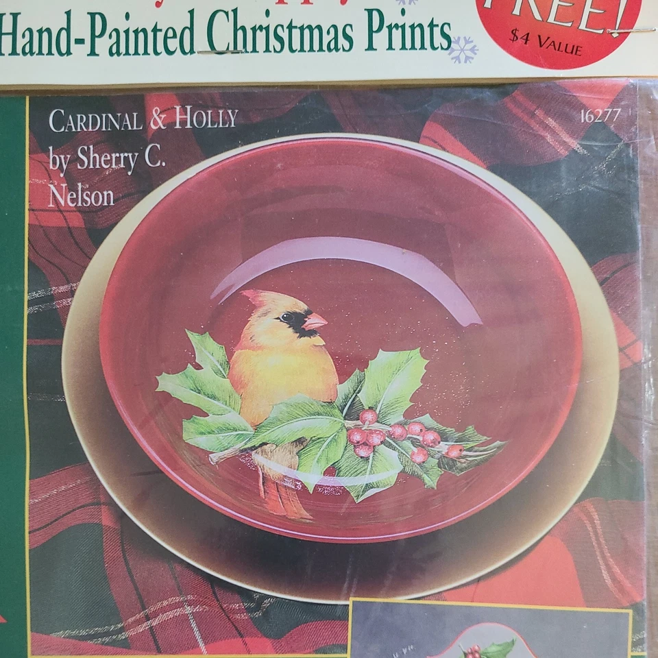 NUEVO DE LOTE DECOUPAGE IMPRESIONES PINTADAS A MANO CARDENALES Y ACEBO POR SHERRY NELSON XMas Foto 2 de 4