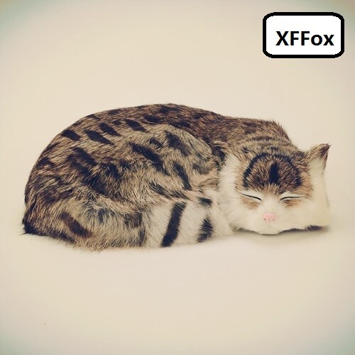 big khaki sleeping cat model plastic&furs cat doll about 27x21x10cm - Picture 1 of 2