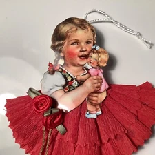 Paper doll Vintage Christmas Valentine feather tree ornaments gift tags item# 25