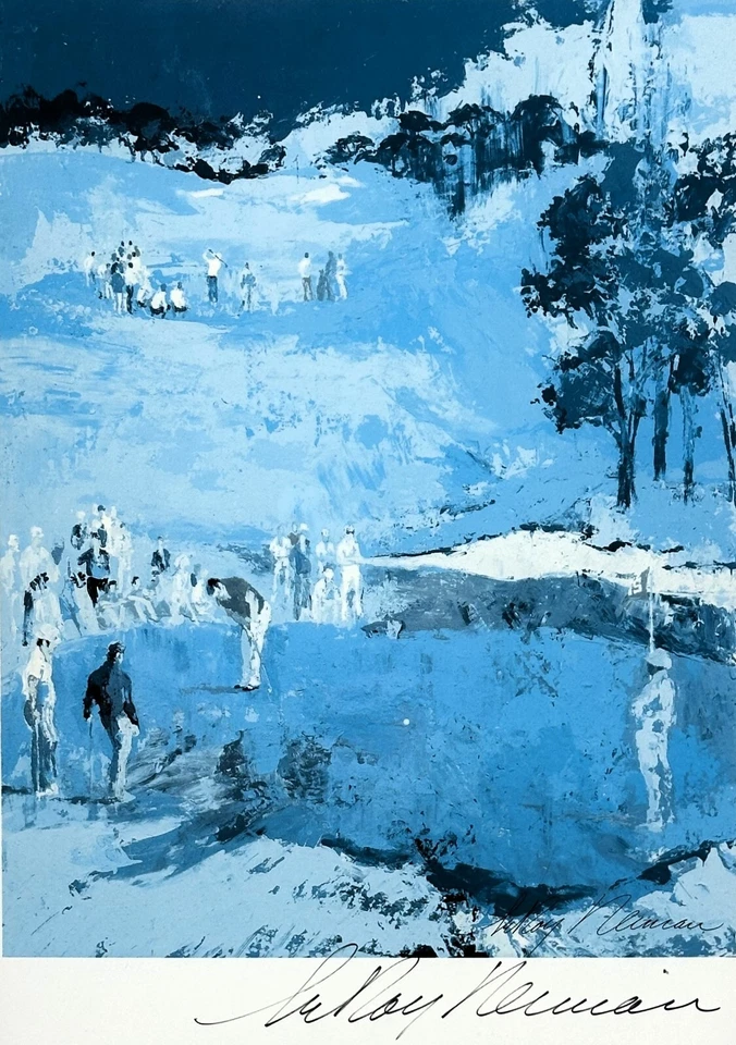 Estampado de paisaje de golf LeRoy Neiman enmarcado doble mate doble firmado (1990) Foto 3 de 4