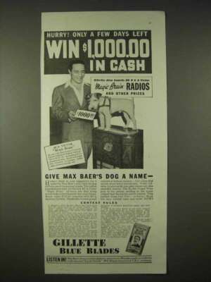 1935 Gillette Blue Blades Razor Ad - Max Baer - Hurry!