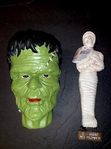 FRANKENSTEIN HEAD (2003) AND FULL MUMMY WITH SIGN (2002) J.T.S. INTERNATIONAL