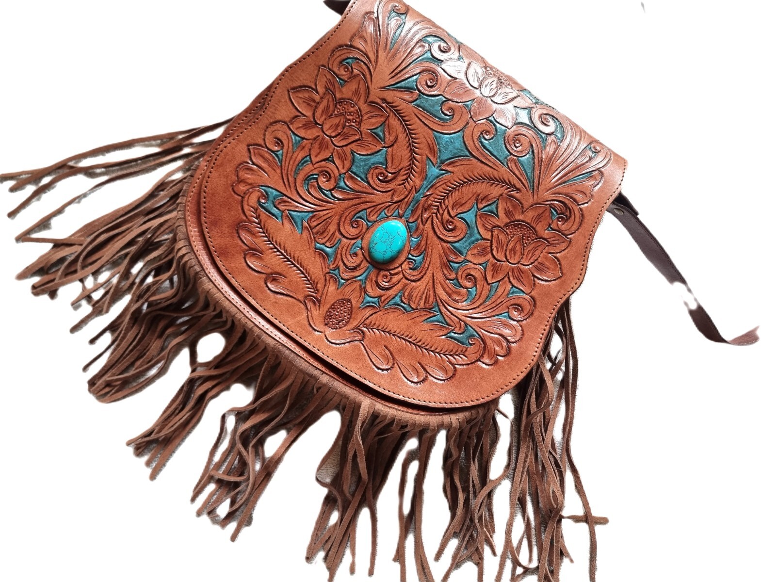 BOLSO DE CUERO CON FLECOS HIPPIE HECHO A MANO Borla boho Western vintage Festival