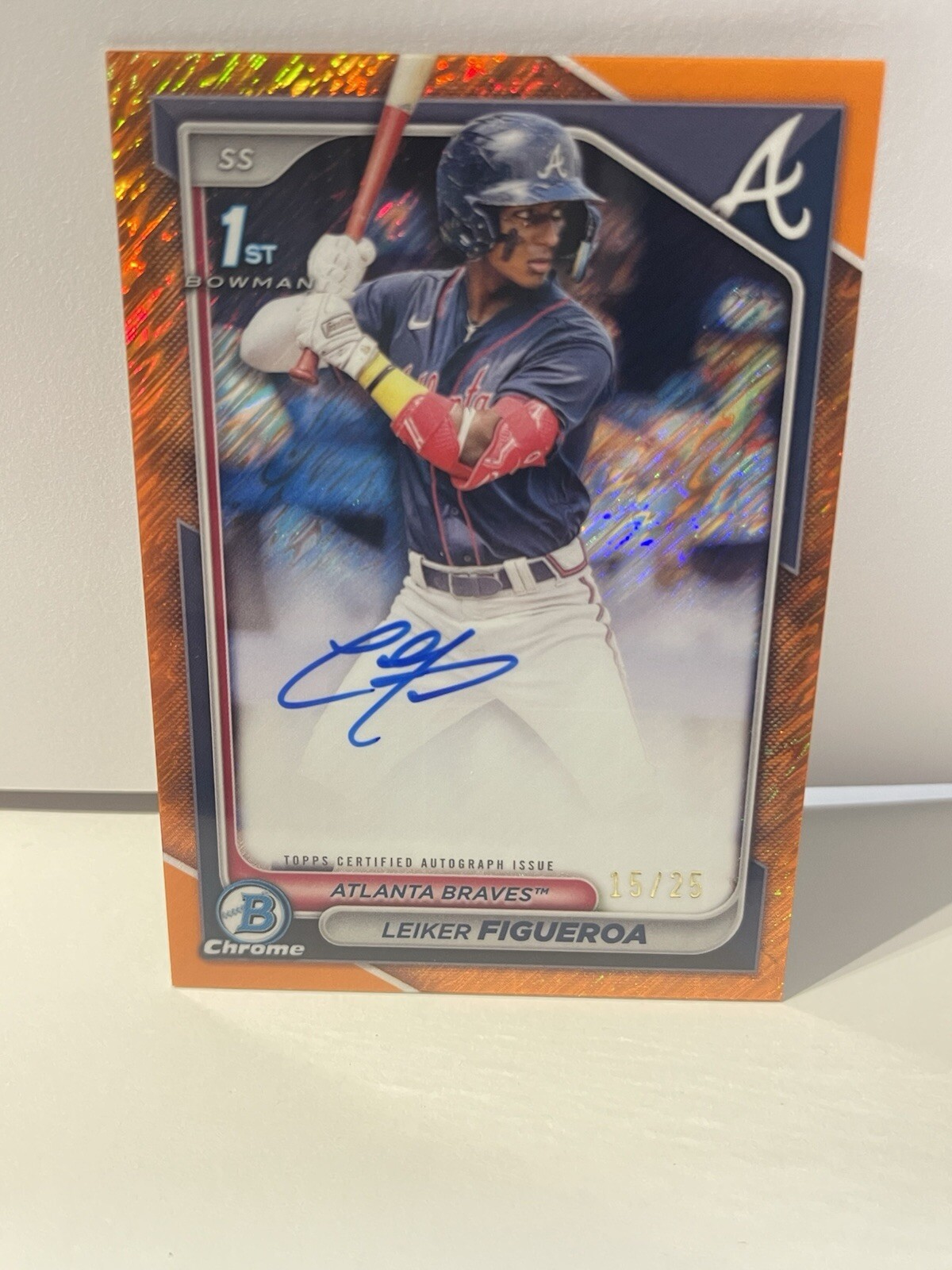 2024 Bowman 1st Chrome #CPA-LF Leiker Figueroa Orange Shimmer Auto 15/25 Braves