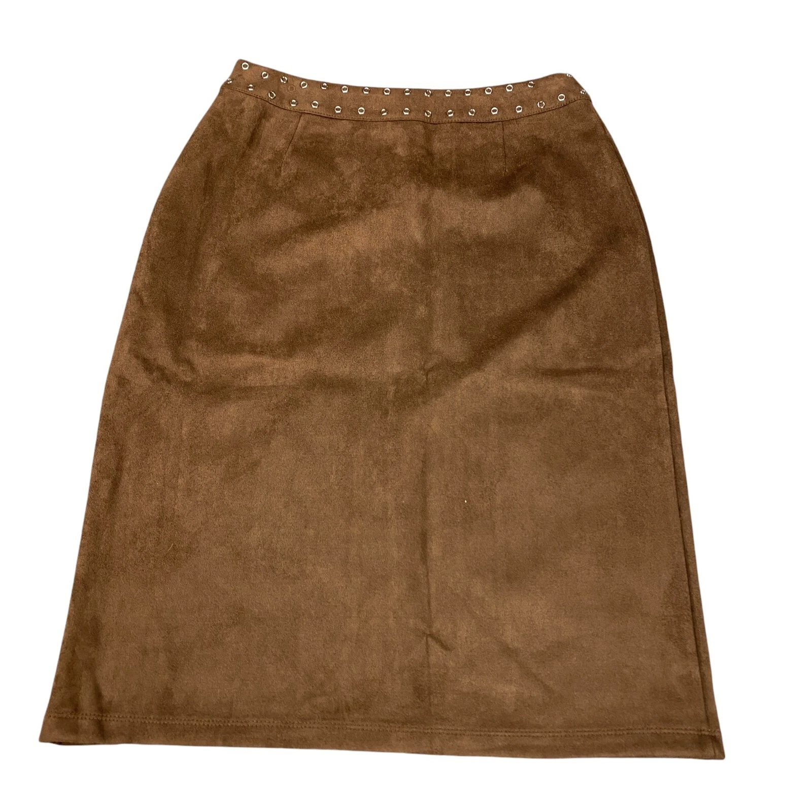 Jupe crayon Essentials Sioni petite femme marron suprême daim clouté fermeture éclair latérale