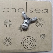 Pewter Chelsea Moose Head Clutch Pin Made In USA New Old Stock