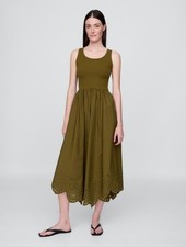 NWT Gap Mixed Media Handkerchief Hem Midi Dress Olive Green NWT 777577 sundress