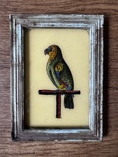 Indian Fat Parrot Vintage Reverse Glass Painting in Bold Colors - 18 cm x 13 cm