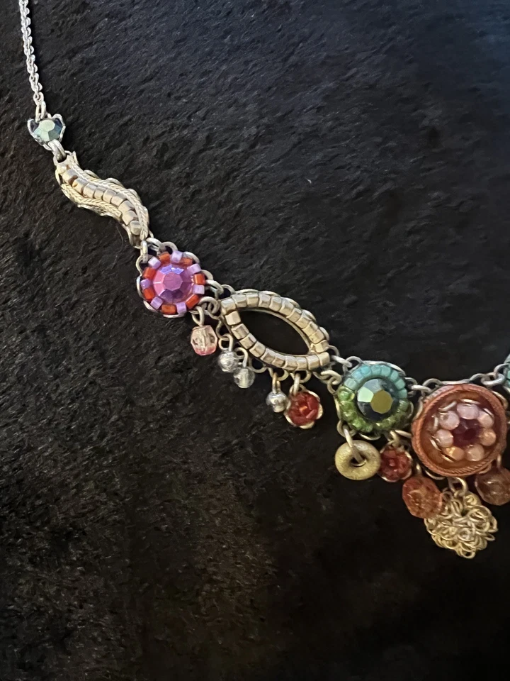 Collar Mosaico Barra Ayala Multicolor Vidrio Cristal Cuentas Boho Declaración Foto 3 de 4