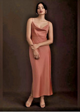 BHLDN Cali Satin Charmeuse Midi Dress DESERT ROSE Women's size 16 Wedding NWT