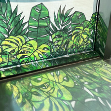 Original Hand Drawn Window Cling Film Stained Glass Border with Tools, Double Si