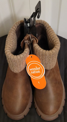 wounder nation girls sweater knit boot size 1 brown