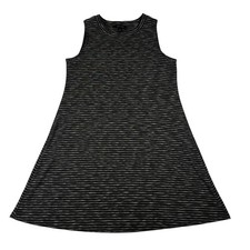 AB Studio Women’s Large Sleeveless Swing Dress Black Gray Striped Knit USA Made