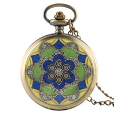 Women's Vintage Style Blossoms Pattern Quartz Pocket Watch Charm Necklace Chain