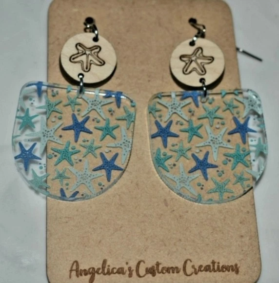 Starfish Wood/Acrylic Drop Earrings - Image 1 of 1