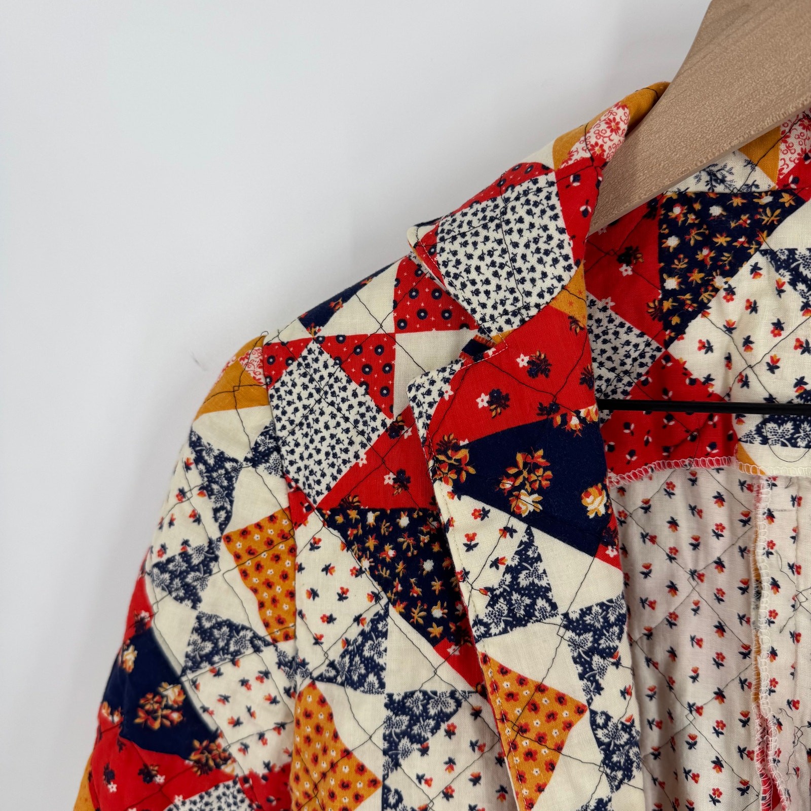 Handmade Quilted Patchwork Blazer Jacket Red Navy… - image 3