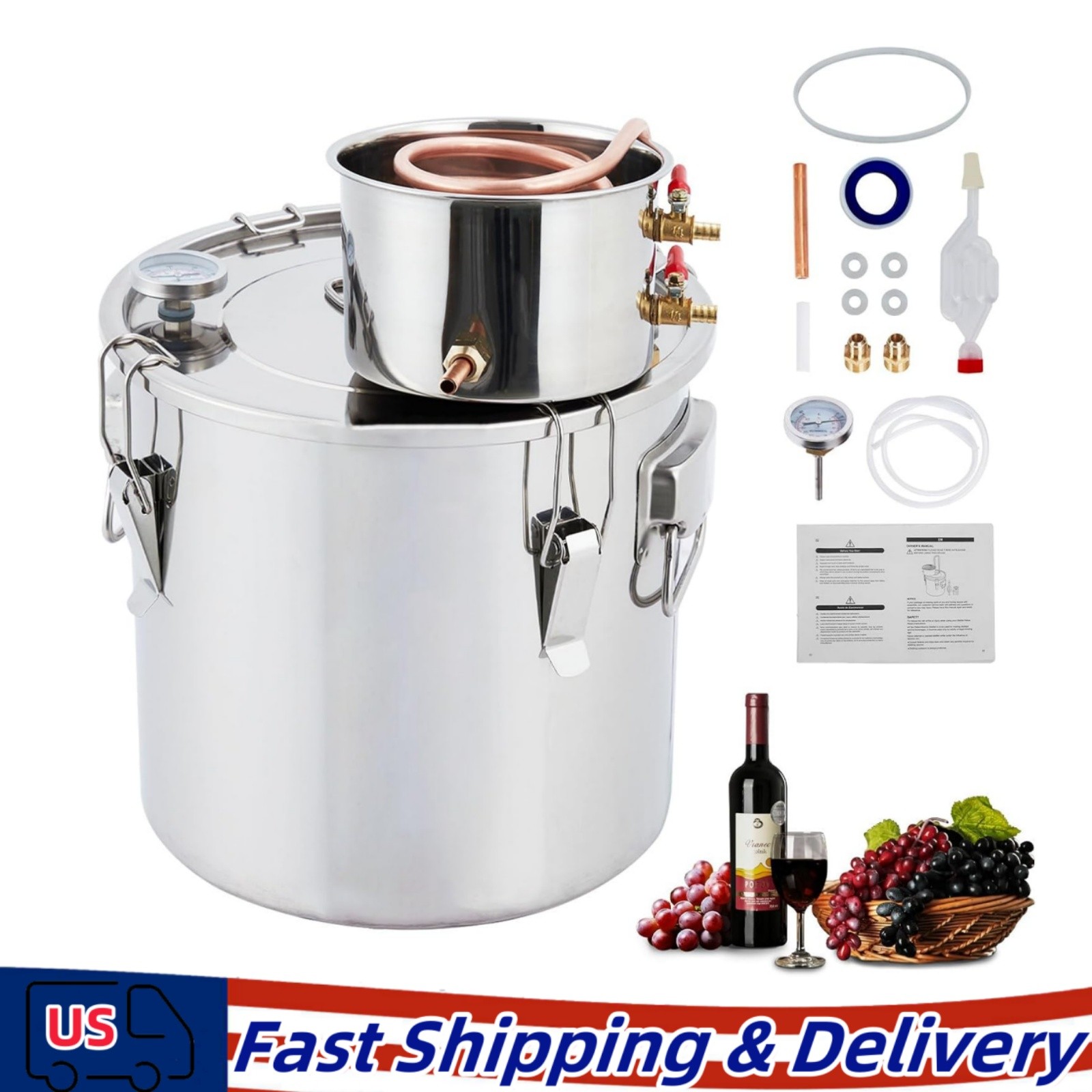 10 Gal 2Pot Moonshine Still Water Wine Alcohol Distiller Brewing Kit