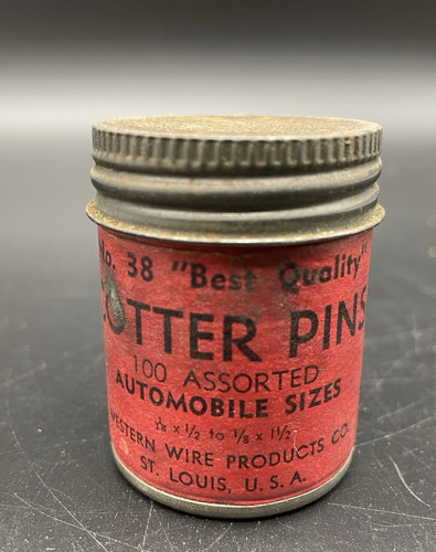 Vintage Assort Auto Size Cotter Pins, Screw Top Container, Western Wire Products