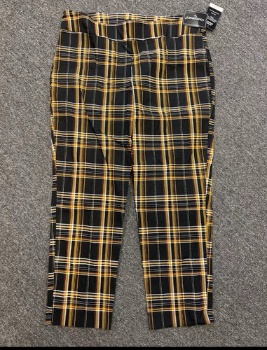 Counterparts Womens 18 Yellow Black Plaid Super Stretch Pull On Cropped Pants