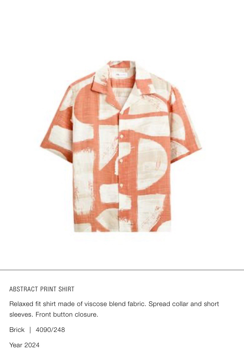 Zara Men Abstract Print Shirt Relaxed Fit (Never Worn) Size Small