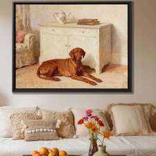 Oil Painting Dog Labrador Framed Canvas Print Living Room Decor Rustic Art