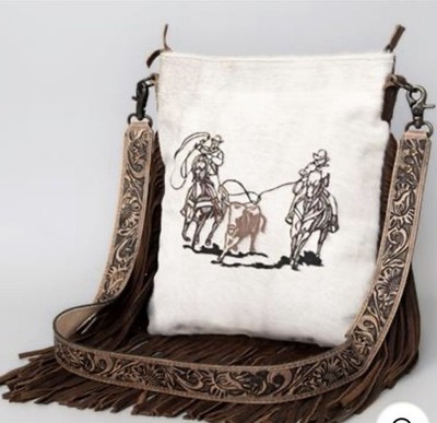 American Darling White and Brown Western Fringe Shoulder Bag 