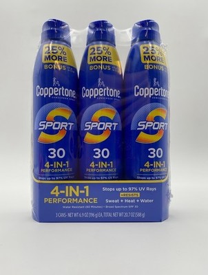 Coppertone Sport 30 4In1 Performance Spray Pack Of 3 Bottles 196g Exp 09/2027