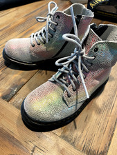 Dr Martens Pascal Rainbow Iridescent Suede Casual Combat Boots Size 10 C KIDS