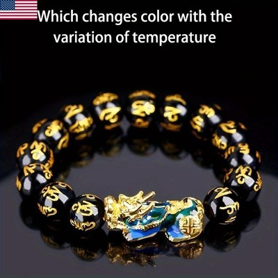Lucky Feng Shui Good Luck Pixiu Dragon Pendant Tiger Eye Stone Wealth Bracelet