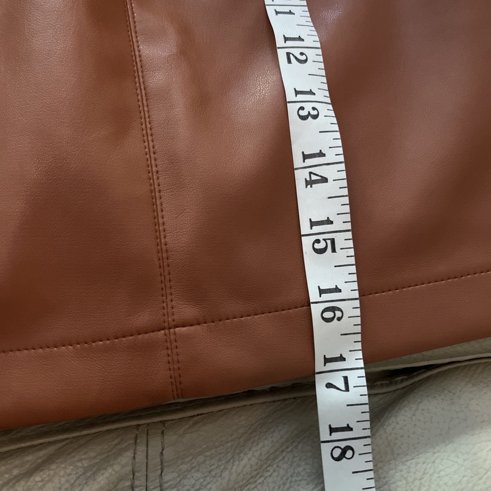 ShineStar Women's Brown Vegan  Leather Zip Mini Pencil Skirt Size L 