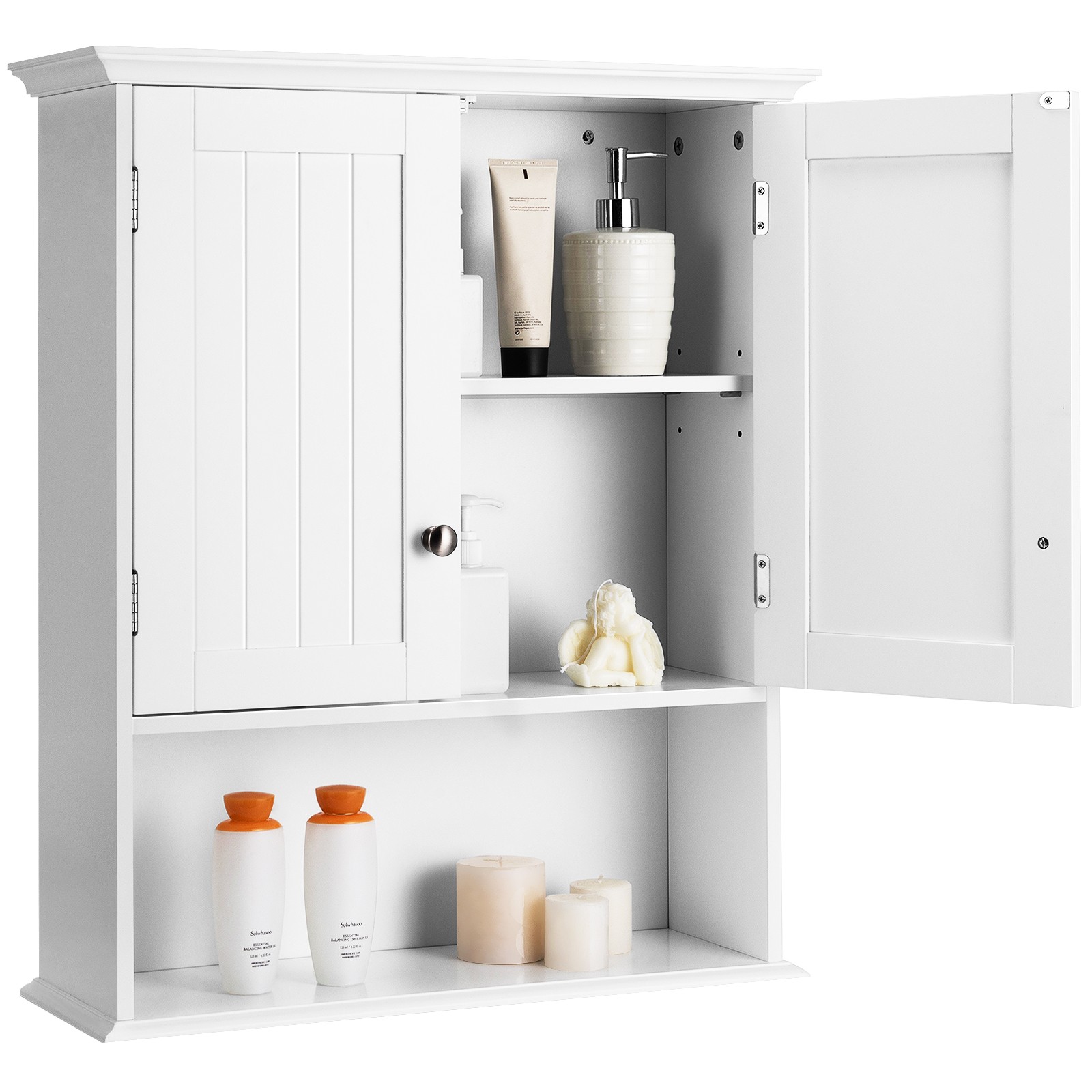 Costway Wall Mount Medicine Cabinet Bathroom Cabinet Storage Organizer White
