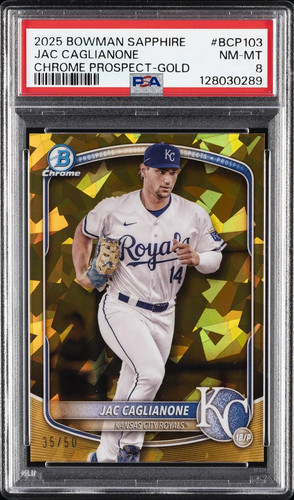 2025 BOWMAN CHROME  SAPPHIRE PROSPECT GOLD JAC CAGLIANONE /50 PSA 8 (RC) Rookie