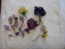 15 Vintage Millinery Hat Flowers Silk Cotton Velvet--Purple  Yellow--- 28