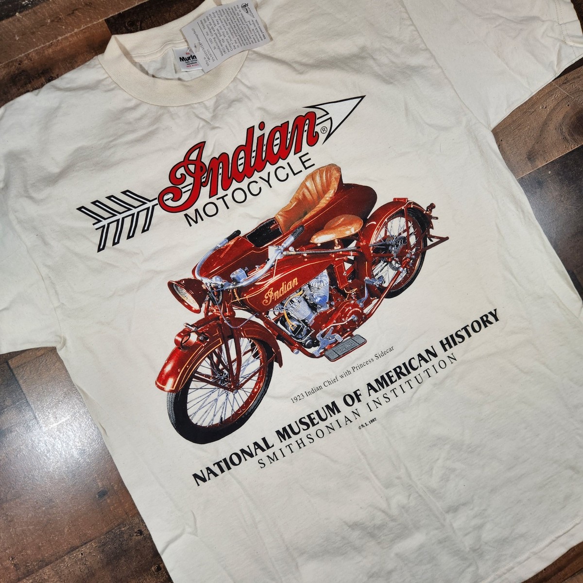 Vintage Indian Motorcycles Shirt Mens XL Beige 1923 Princess