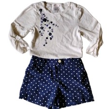 Janie Jack Outfit Set 5 6 Shorts Top Polka Dot Floral Navy Purple White Preppy