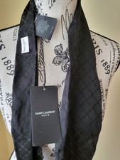 Saint Laurent Silk Jacquard Black Logo Geometric Rectangle Scarf 160x9.2cm
