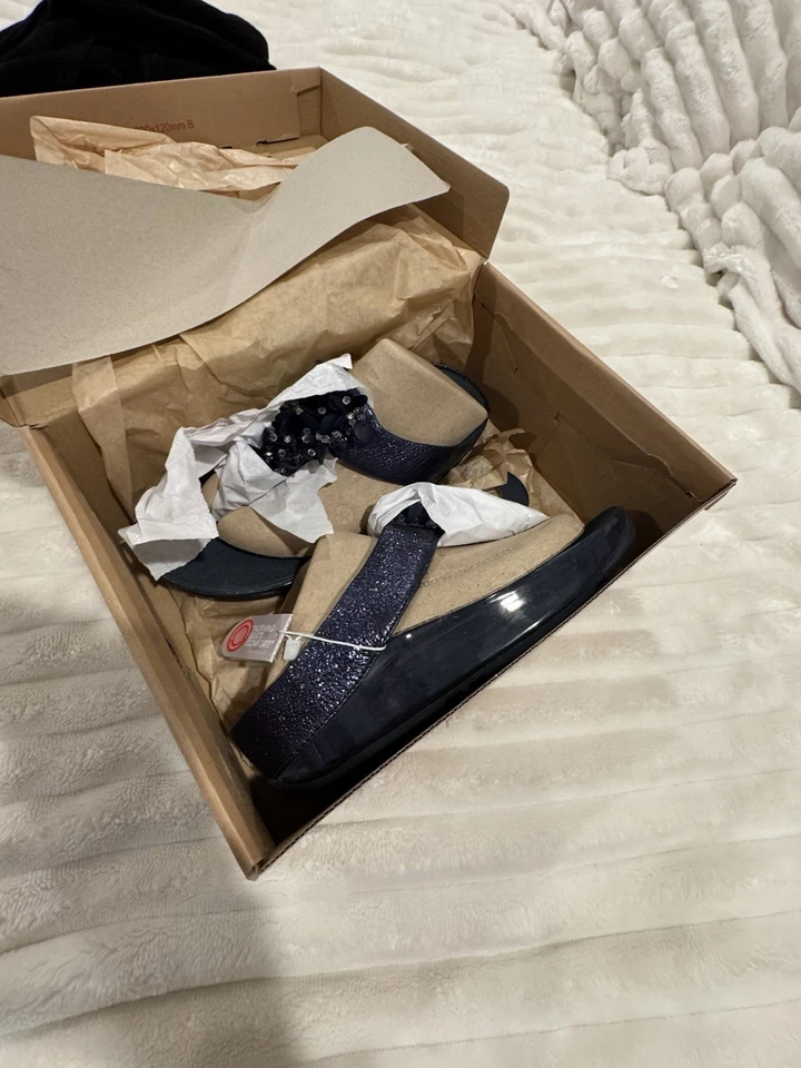 Новый Fitflop Boogaloo носок post сандалии женщин Sz 9 темно-синий - Изображение 3 из 4