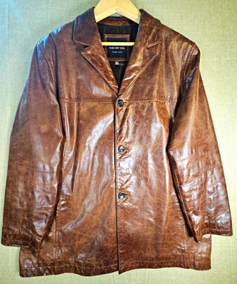 Vintage Marc New York Men s Brown Leather Jacket XL Button Front Lined Pockets