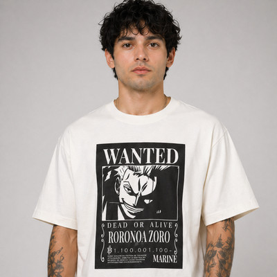 Zoro One Piece Wanted Poster Anime Graphic Printed T-Shirt Cool Streetwear Tee
