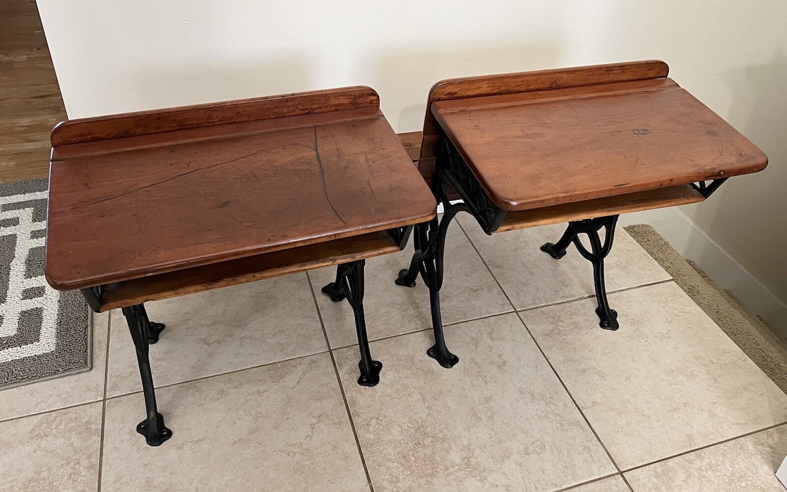 2 Vintage / Antique “Novelty Iron Works Sterling ILL” Folding School