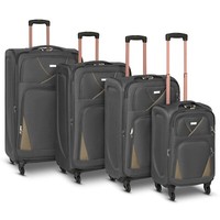 Suitcase Set 4 Soft Shell Luggage 4-Wheel  L,M,S,Cabin Expandable Lockable Bags