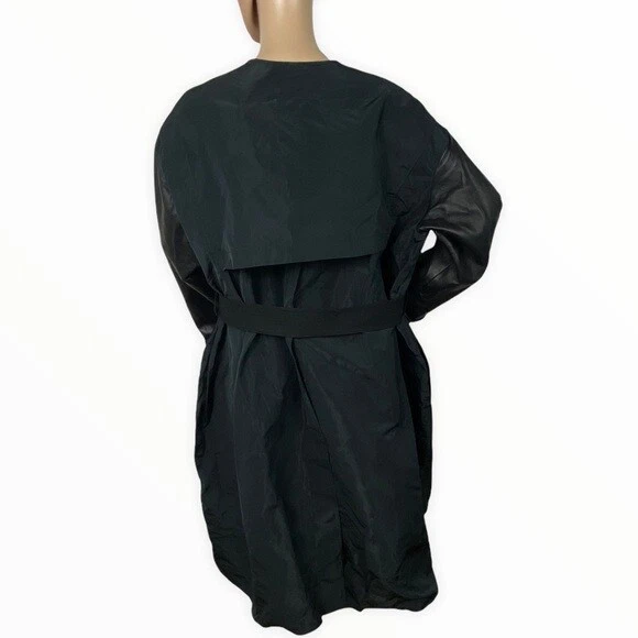 Vera Wang Collection Trench Coat Black Belted Womens Size 0 Midi Nylon Jacket - Image 2 of 4