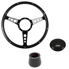 CJ Classic Trucks Steering Wheel Kit Black Forest 14" 9-Bolt 3-Hole Spokes Bl...
