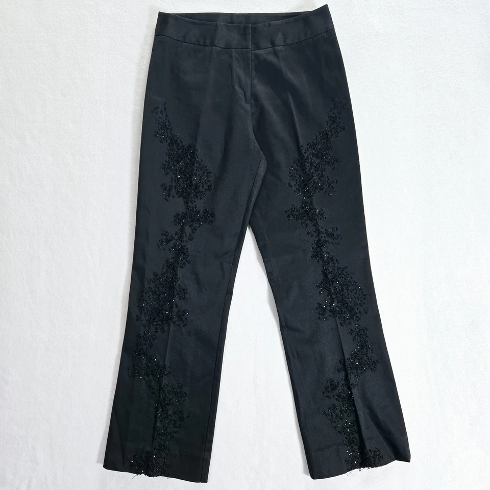 Pantalones Lillie Rubin Talla 2 Negros Para Mujer Estrás Chino Pierna Recta Frente Plano Foto 2 de 4