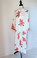 Vintage Natori Classics Satin Floral Maxi Caftan Nightgown Front-Zip White Sz.S