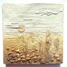 561_Heine Studio Kunsthandwerk Relief Gips Wandbild Bild Handarbeit W. Germany