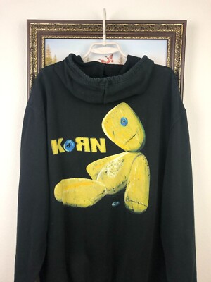 Vintage 90's Korn Issue Band Metal Hoodie Jacket Over Print Black