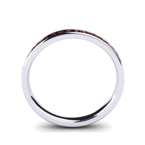 Ruby Channel-Set Round 2.00mm Half Eternity Ring With Rhodium Plated - Picture 2 of 7