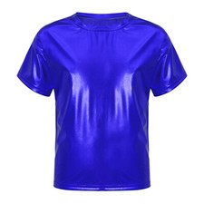 Kids Boys Quick Dry Short Sleeve T-shirt Metallic Shiny Tops Stage Costume